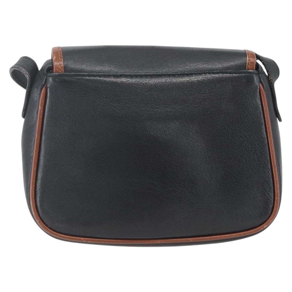 CELINE Shoulder Bag Leather Black Gold Auth BA9422