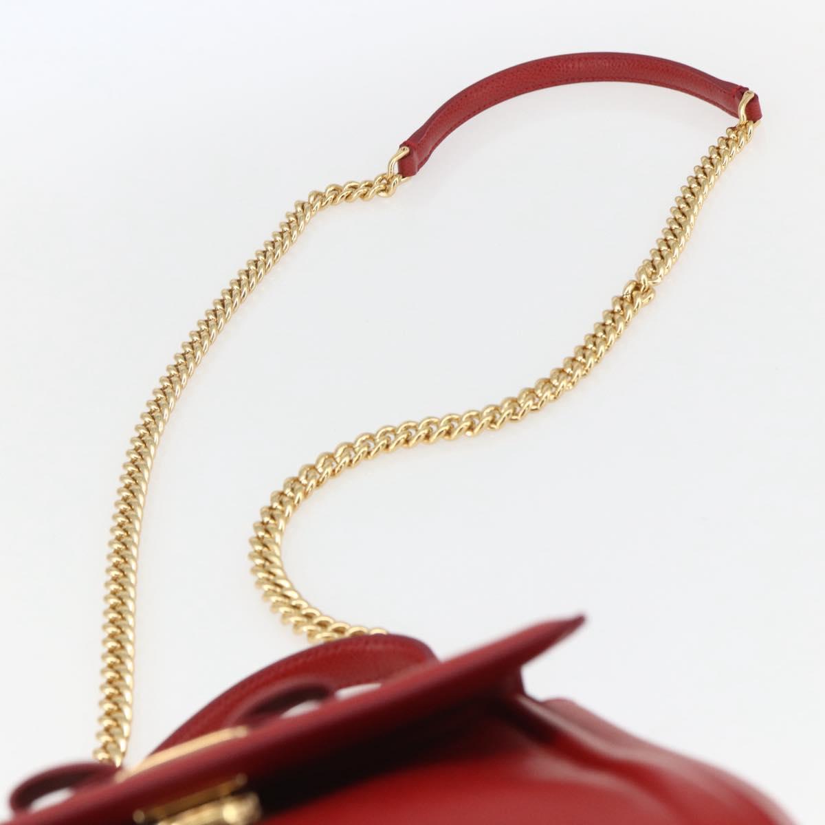 Salvatore Ferragamo Chain Vala Shoulder Bag Leather 2way Red Gold Auth BA9424V
