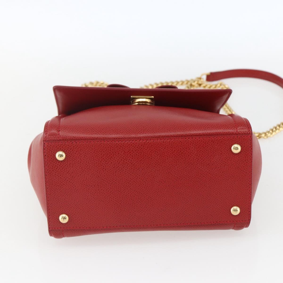 Salvatore Ferragamo Chain Vala Shoulder Bag Leather 2way Red Gold Auth BA9424V