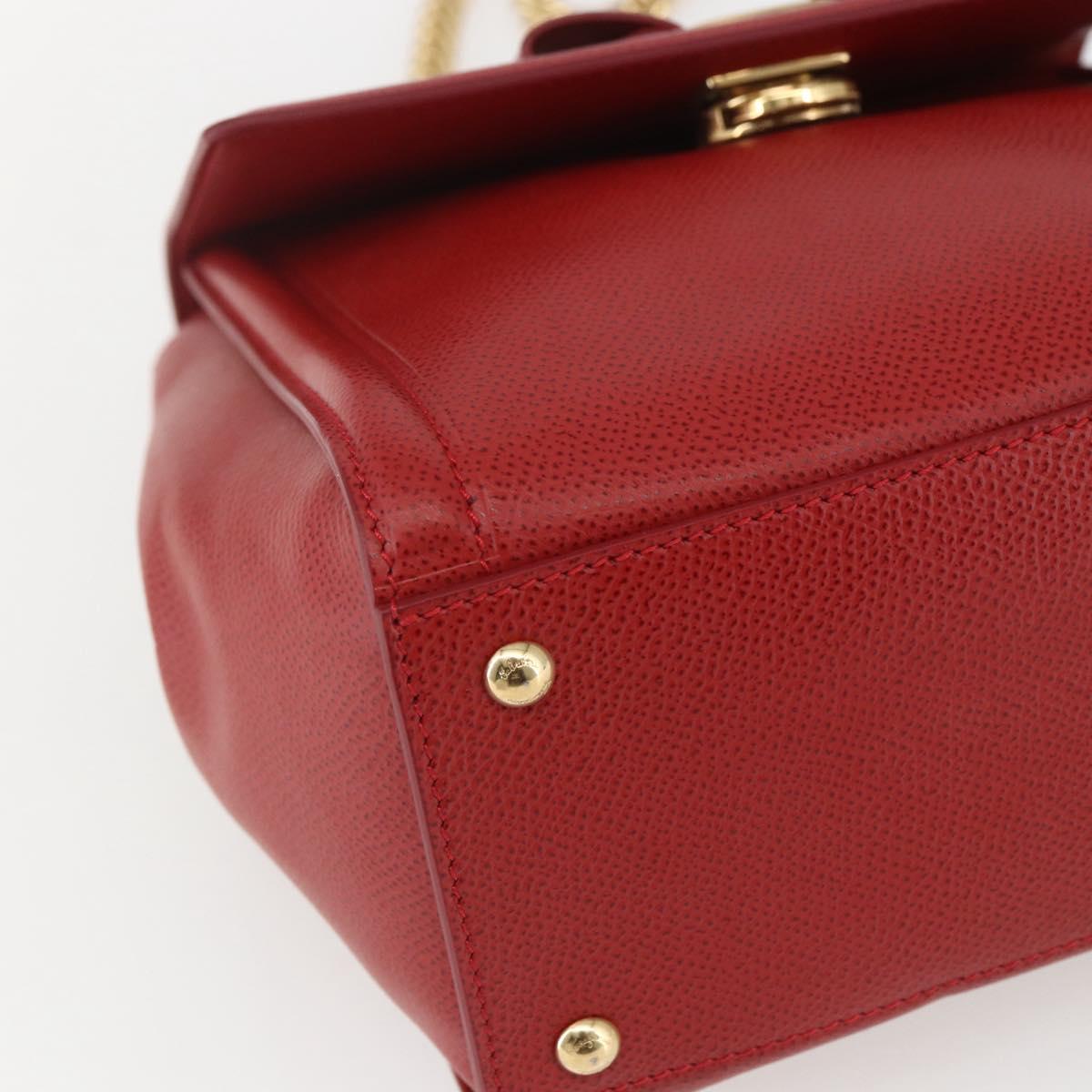 Salvatore Ferragamo Chain Vala Shoulder Bag Leather 2way Red Gold Auth BA9424V