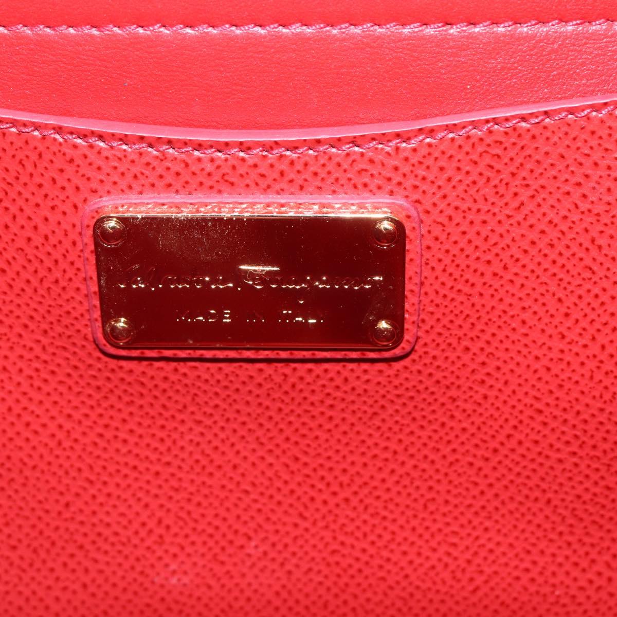 Salvatore Ferragamo Chain Vala Shoulder Bag Leather 2way Red Gold Auth BA9424V