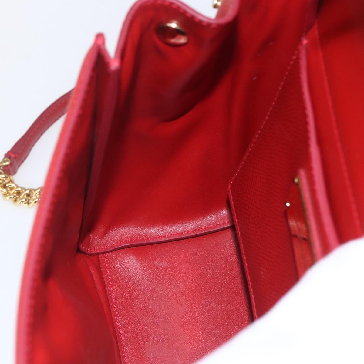 Salvatore Ferragamo Chain Vala Shoulder Bag Leather 2way Red Gold Auth BA9424V