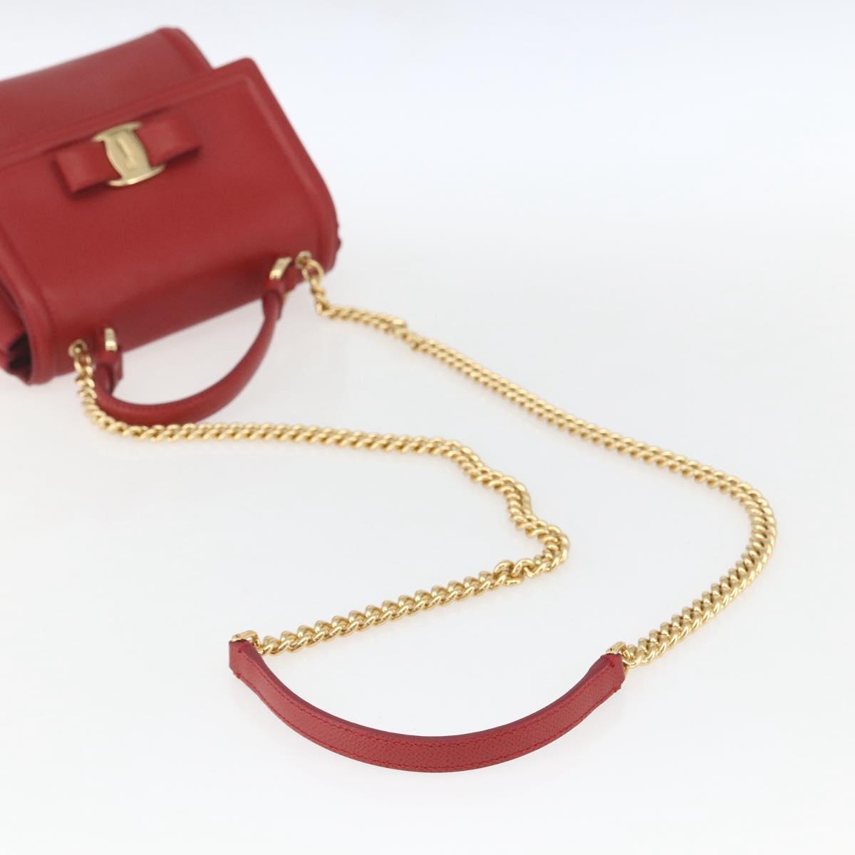 Salvatore Ferragamo Chain Vala Shoulder Bag Leather 2way Red Gold Auth BA9424V