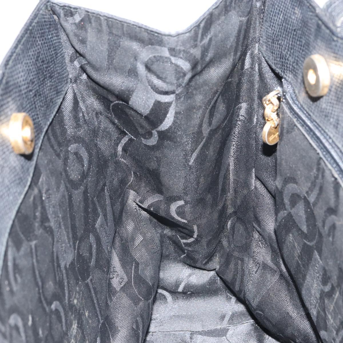 Salvatore Ferragamo Vala Tote Bag Leather Black Gold Auth BA9428