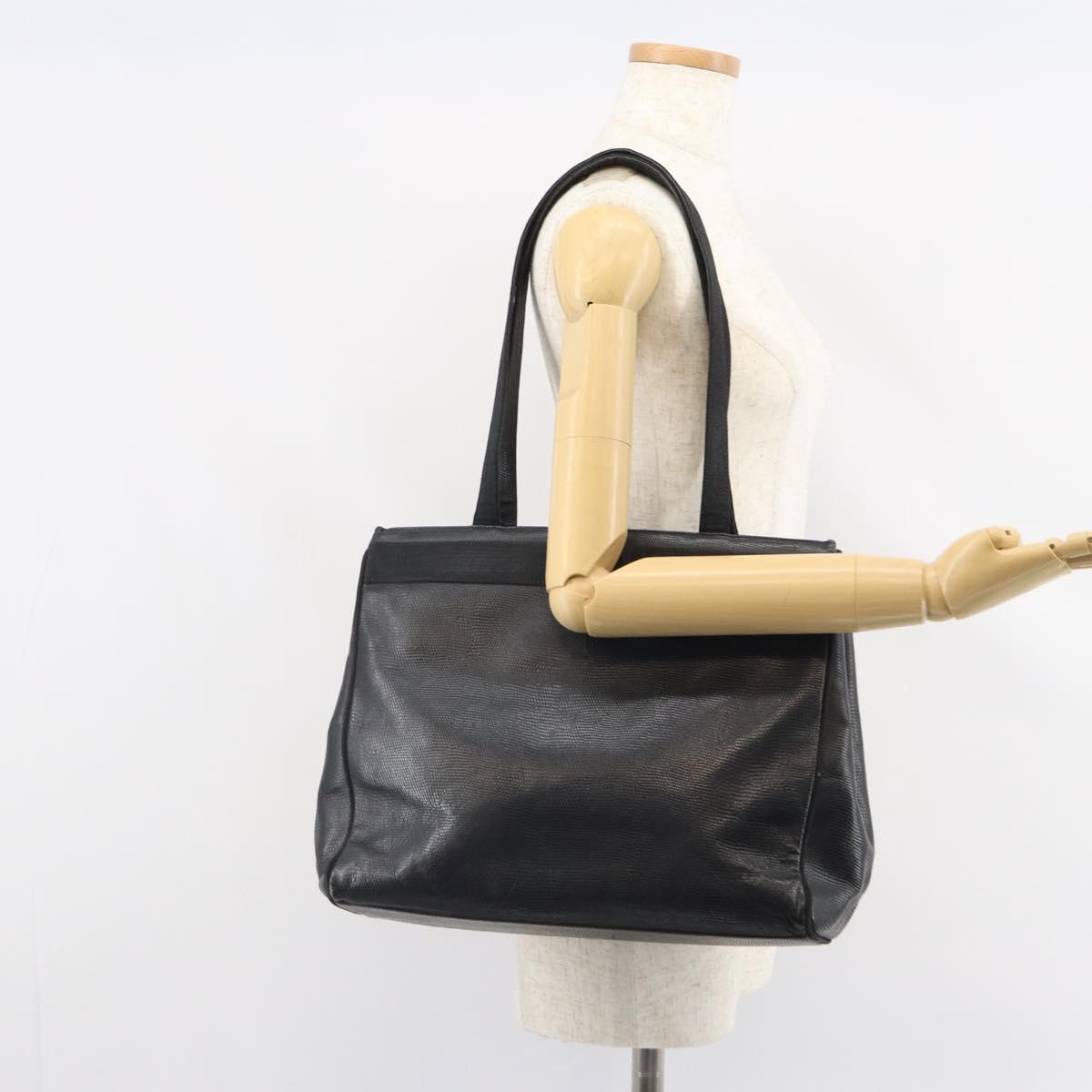 Salvatore Ferragamo Vala Tote Bag Leather Black Gold Auth BA9428