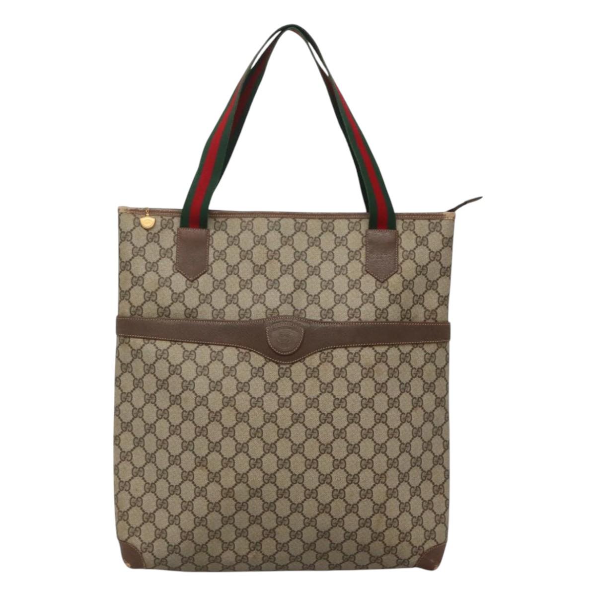 GUCCI GG Supreme Web Sherry Line Tote Bag PVC Beige Green Red Auth BA943