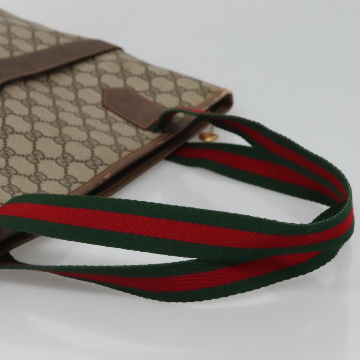GUCCI GG Supreme Web Sherry Line Tote Bag PVC Beige Green Red Auth BA943