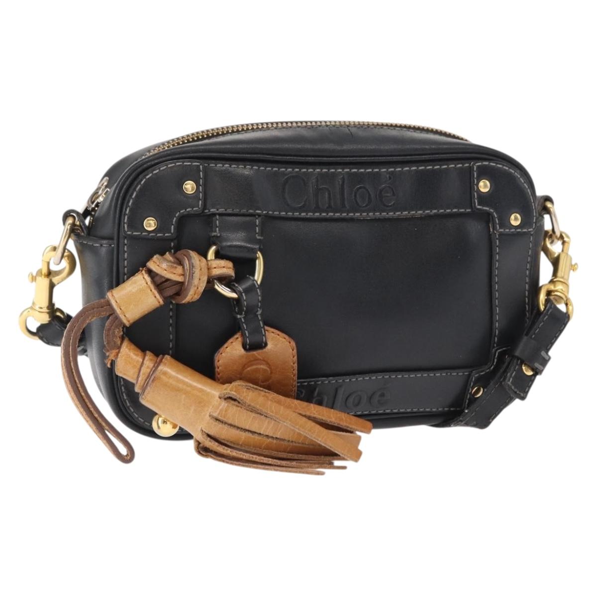Chloe Eden Shoulder Bag Leather Black Gold Auth BA9482