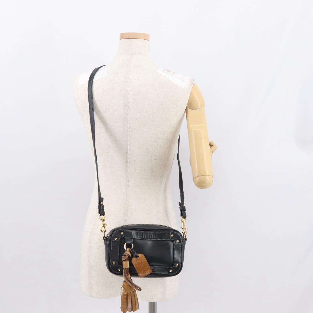 Chloe Eden Shoulder Bag Leather Black Gold Auth BA9482