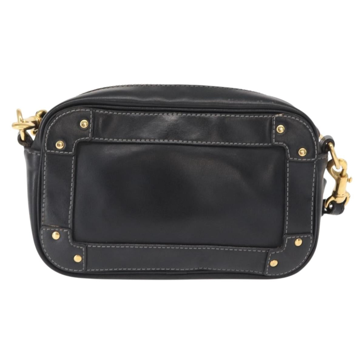 Chloe Eden Shoulder Bag Leather Black Gold Auth BA9482