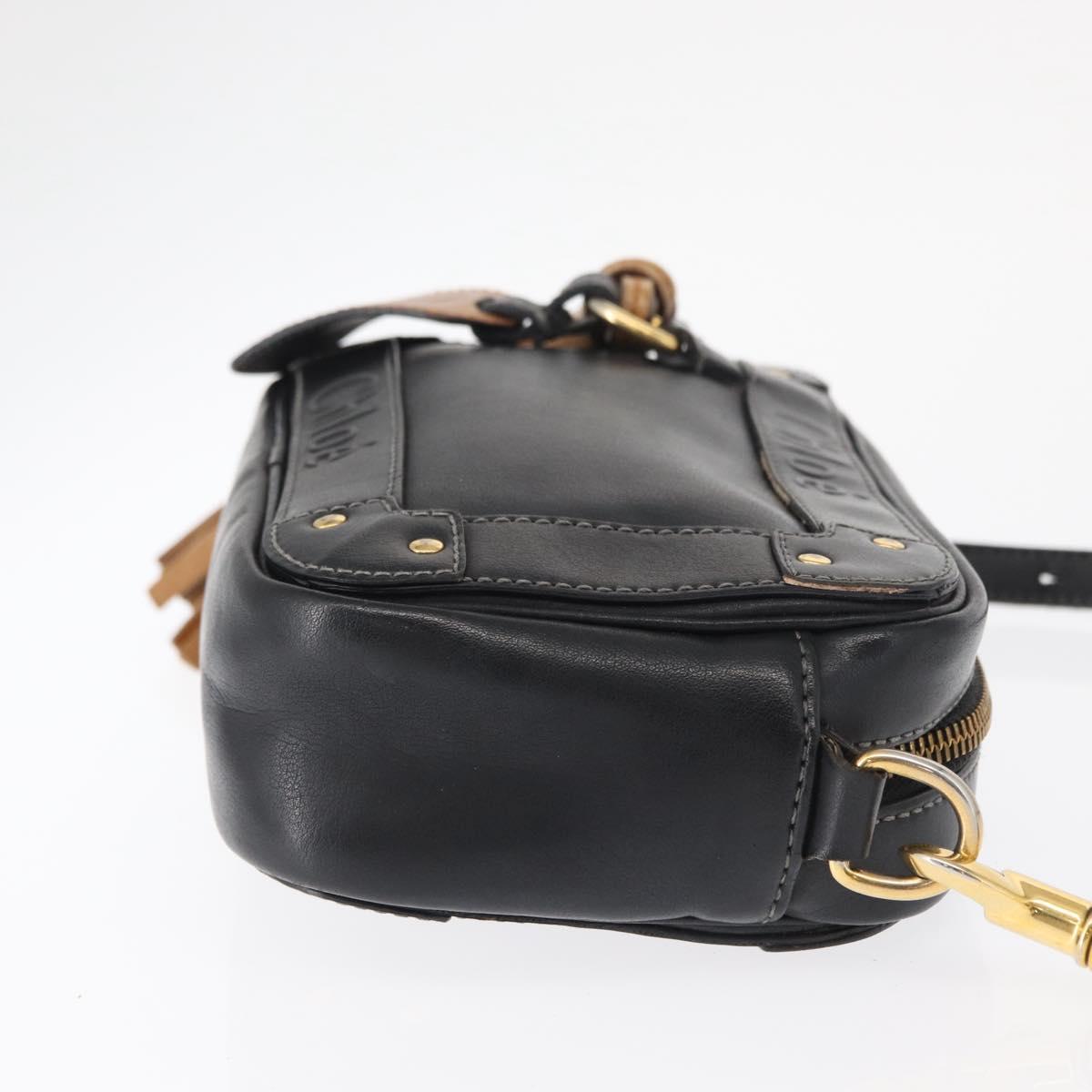 Chloe Eden Shoulder Bag Leather Black Gold Auth BA9482