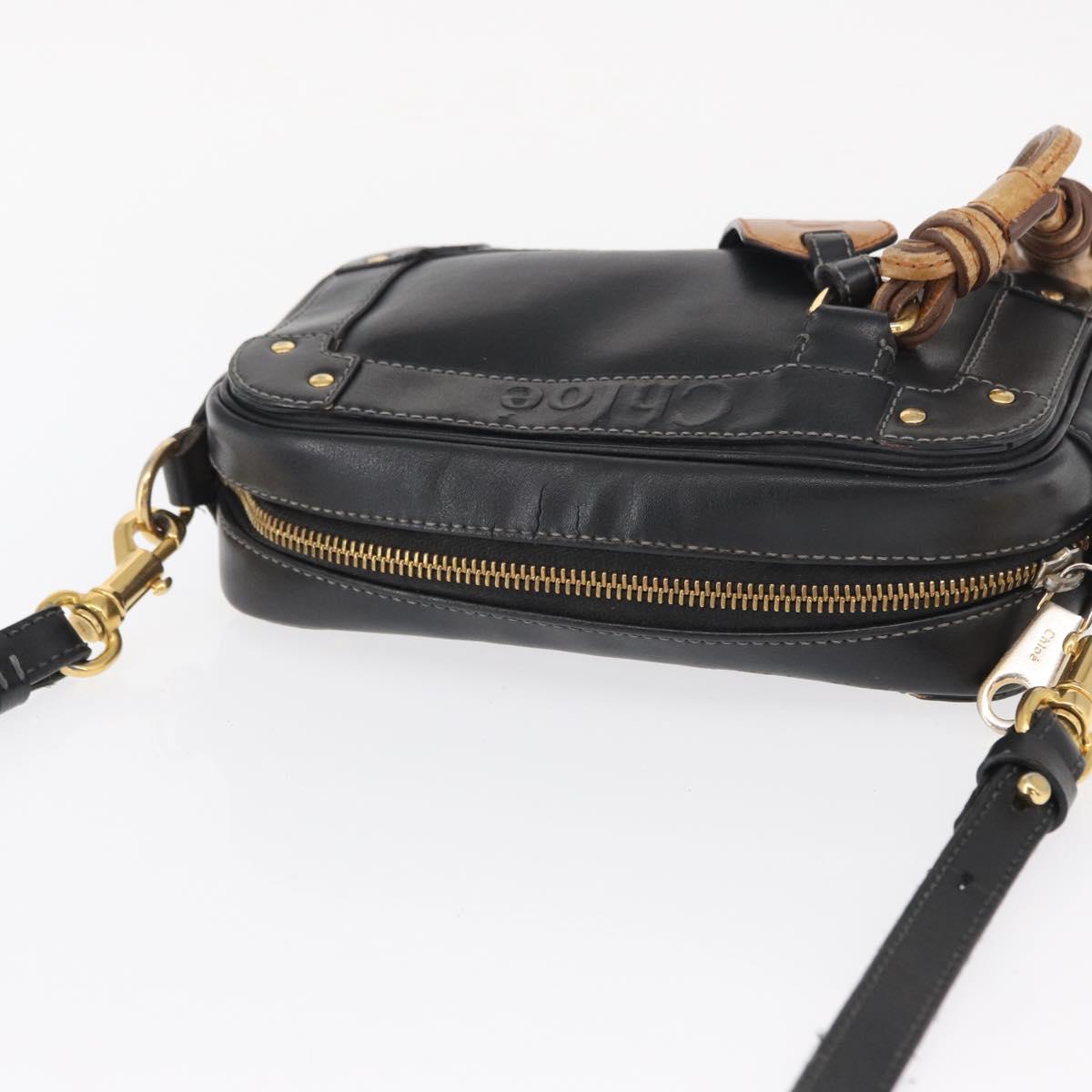 Chloe Eden Shoulder Bag Leather Black Gold Auth BA9482