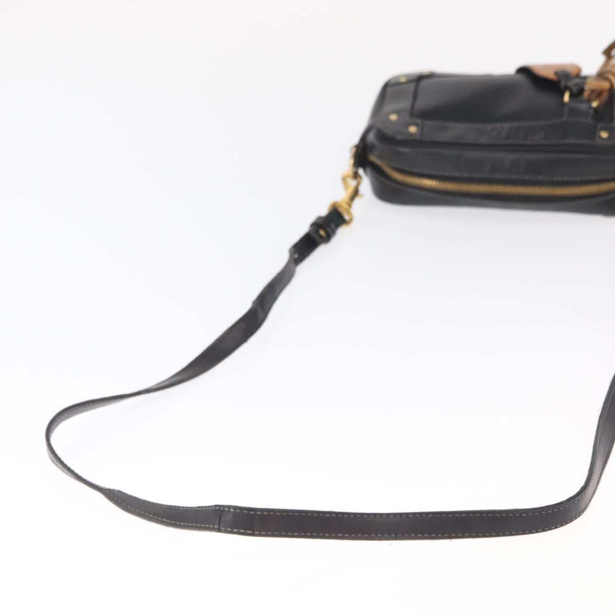 Chloe Eden Shoulder Bag Leather Black Gold Auth BA9482
