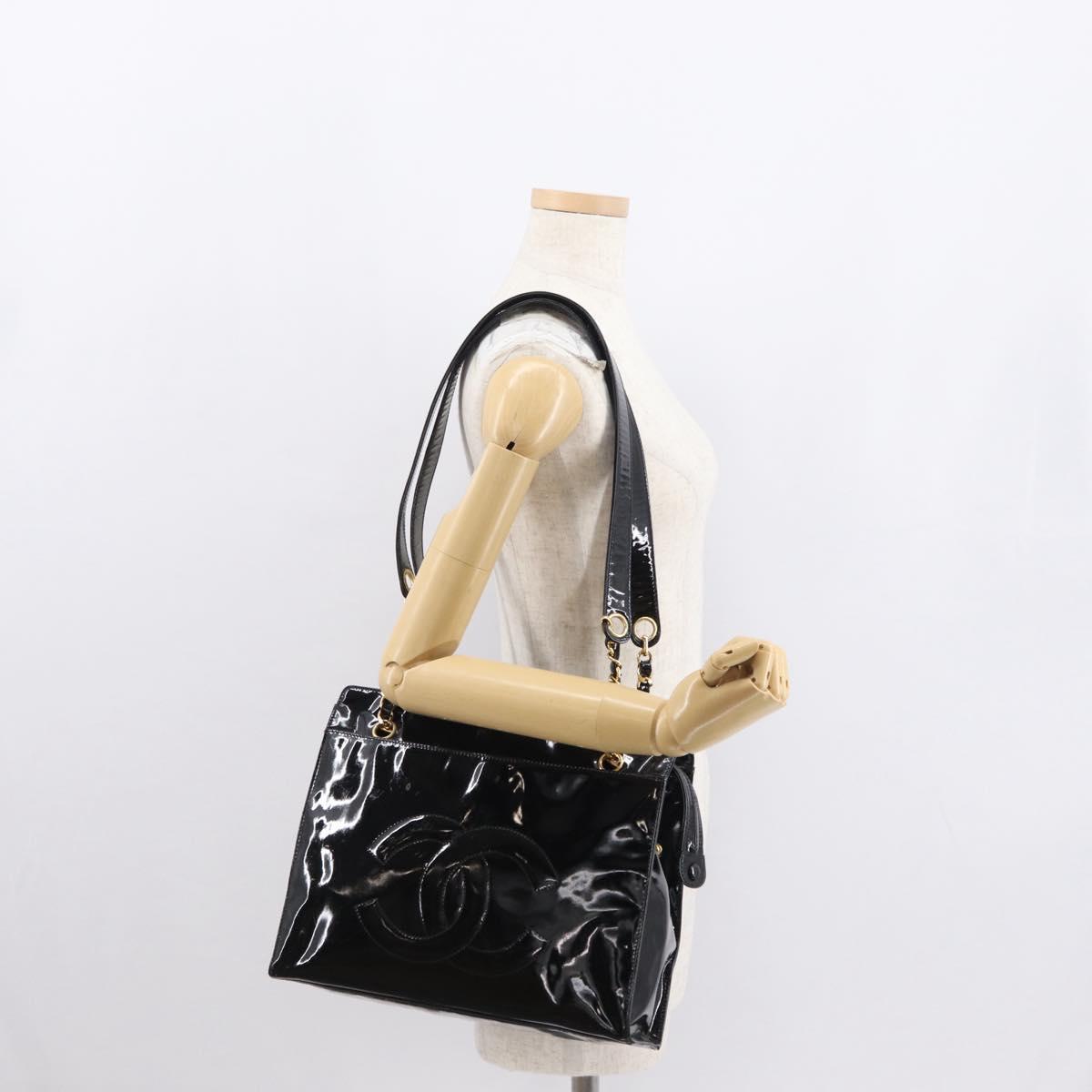 CHANEL COCO Mark Shoulder Bag Patent leather Black Gold CC Auth BA9483