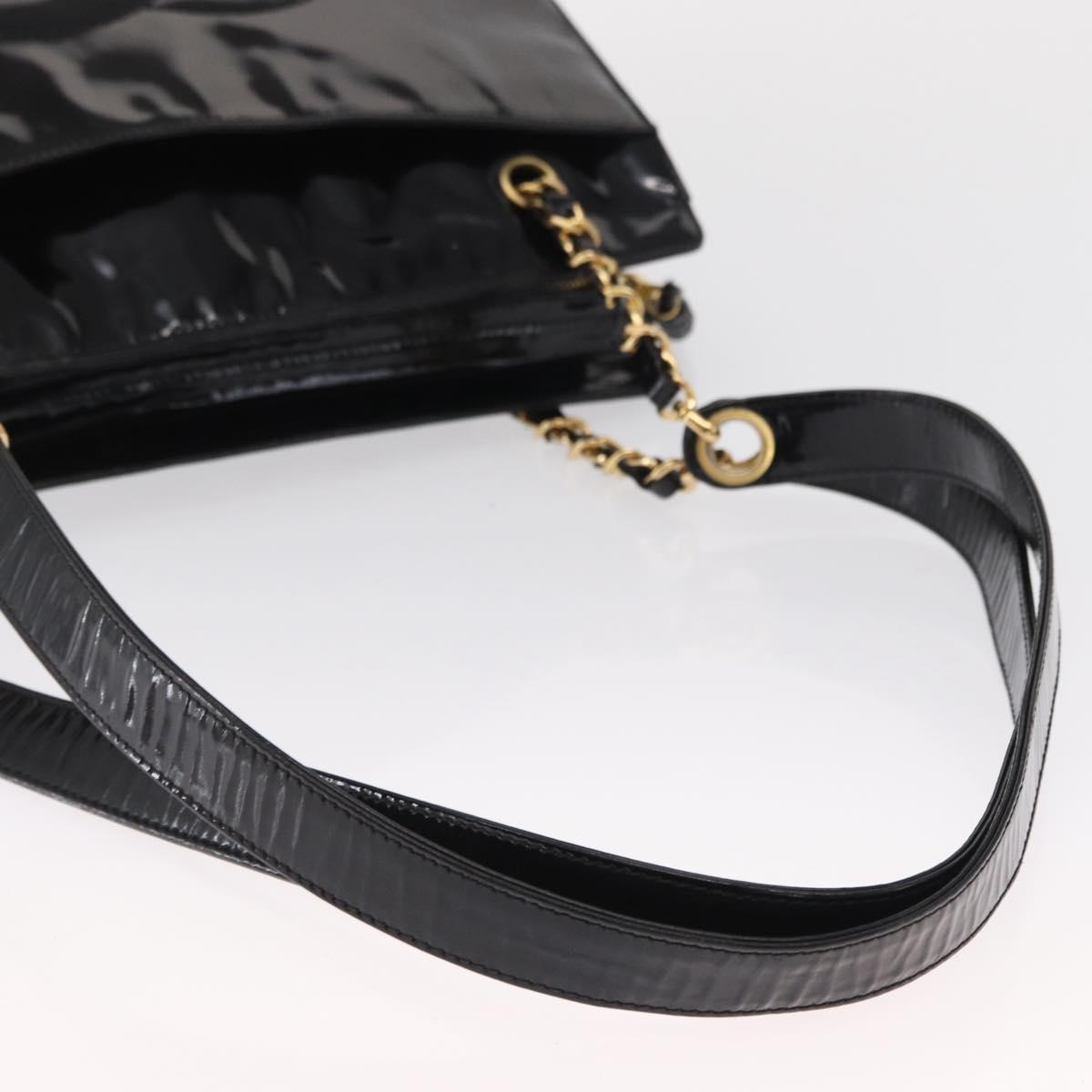 CHANEL COCO Mark Shoulder Bag Patent leather Black Gold CC Auth BA9483