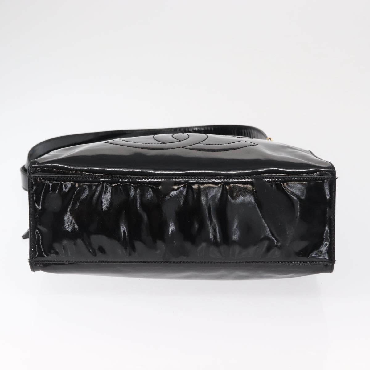 CHANEL COCO Mark Shoulder Bag Patent leather Black Gold CC Auth BA9483