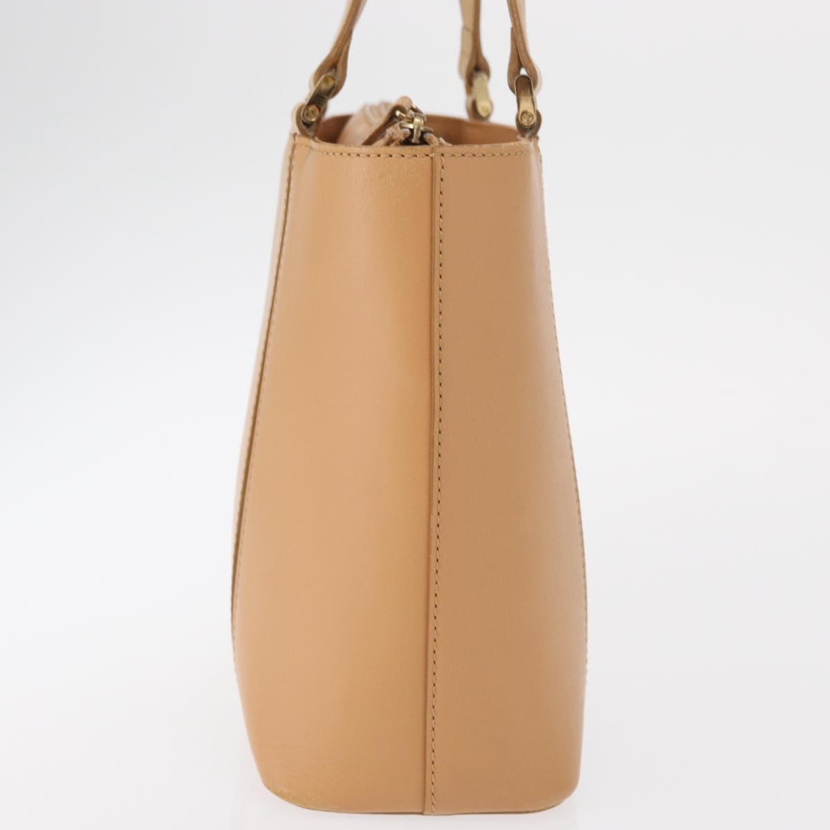 BURBERRY Hand Bag Leather Beige Gold Auth BA9489