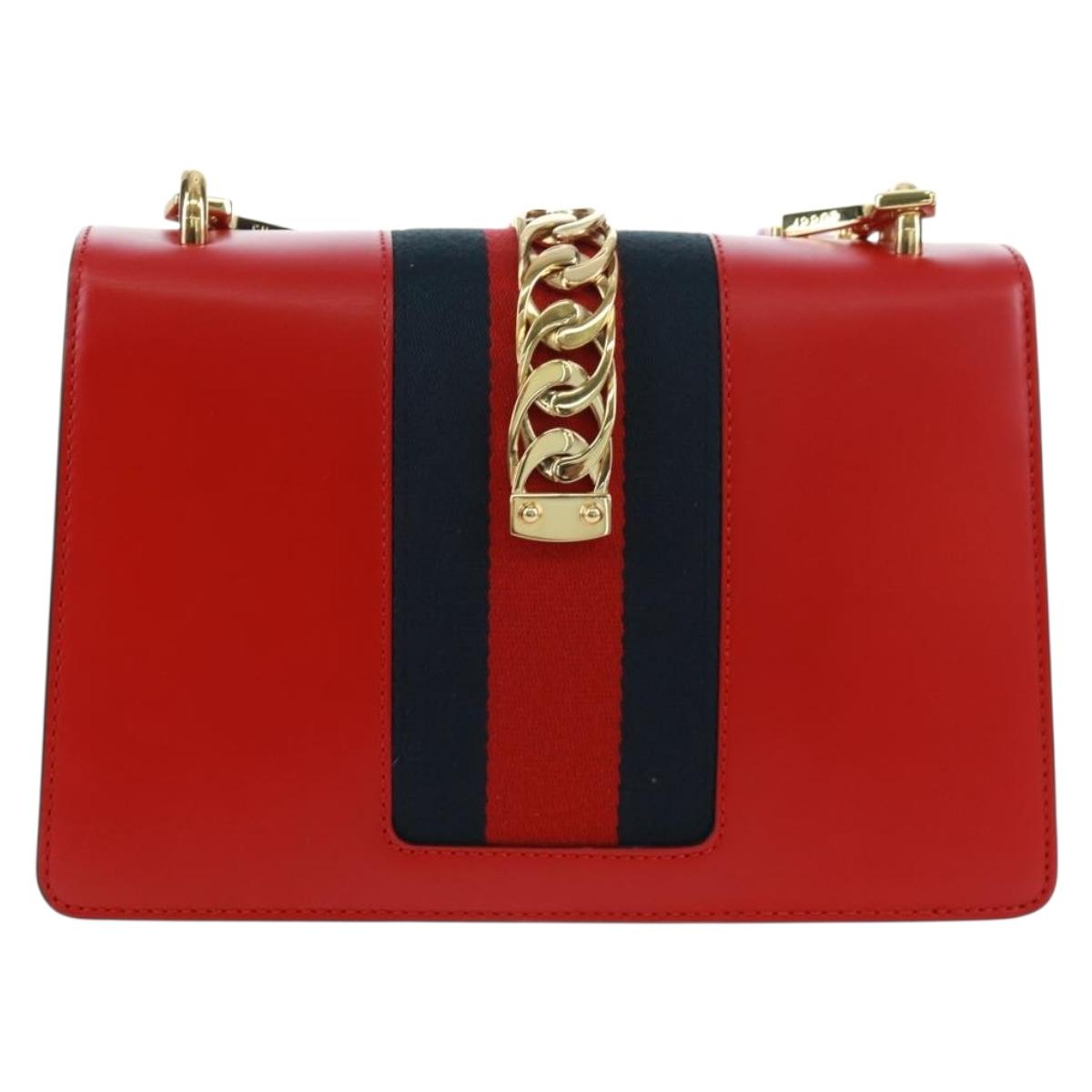GUCCI Silvi Sherry Line Shoulder Bag Leather 2way Red Gold 421882 Auth BA9495V