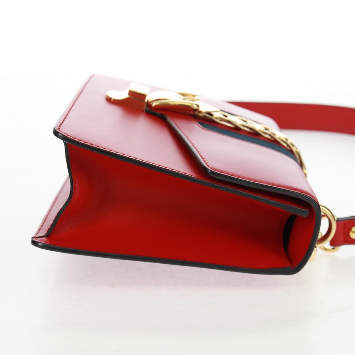 GUCCI Silvi Sherry Line Shoulder Bag Leather 2way Red Gold 421882 Auth BA9495V