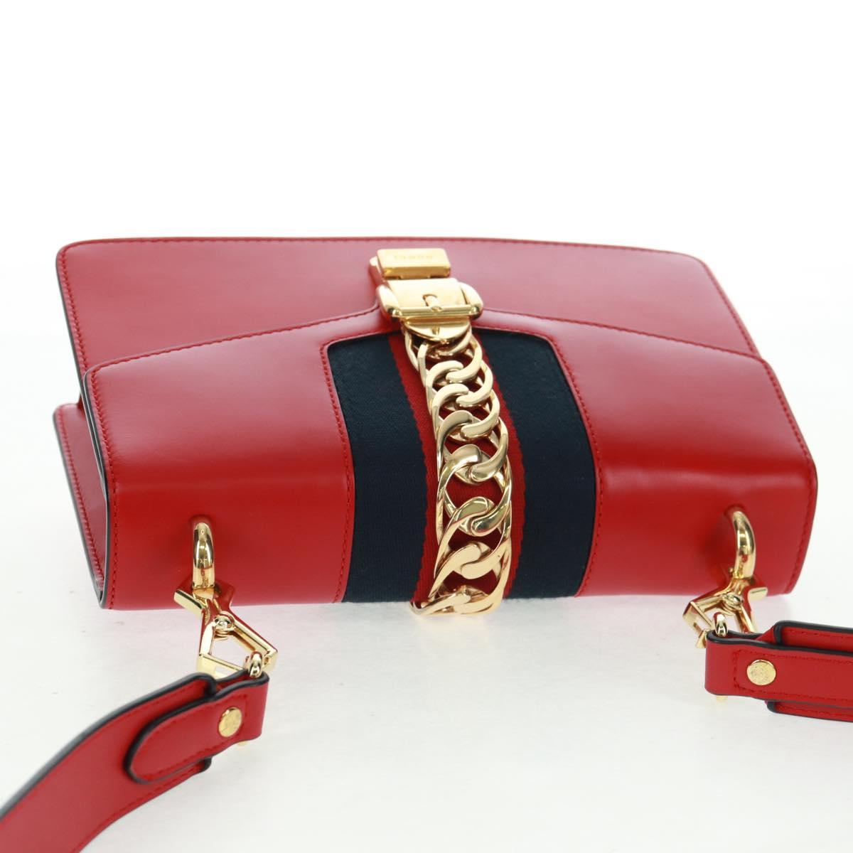 GUCCI Silvi Sherry Line Shoulder Bag Leather 2way Red Gold 421882 Auth BA9495V