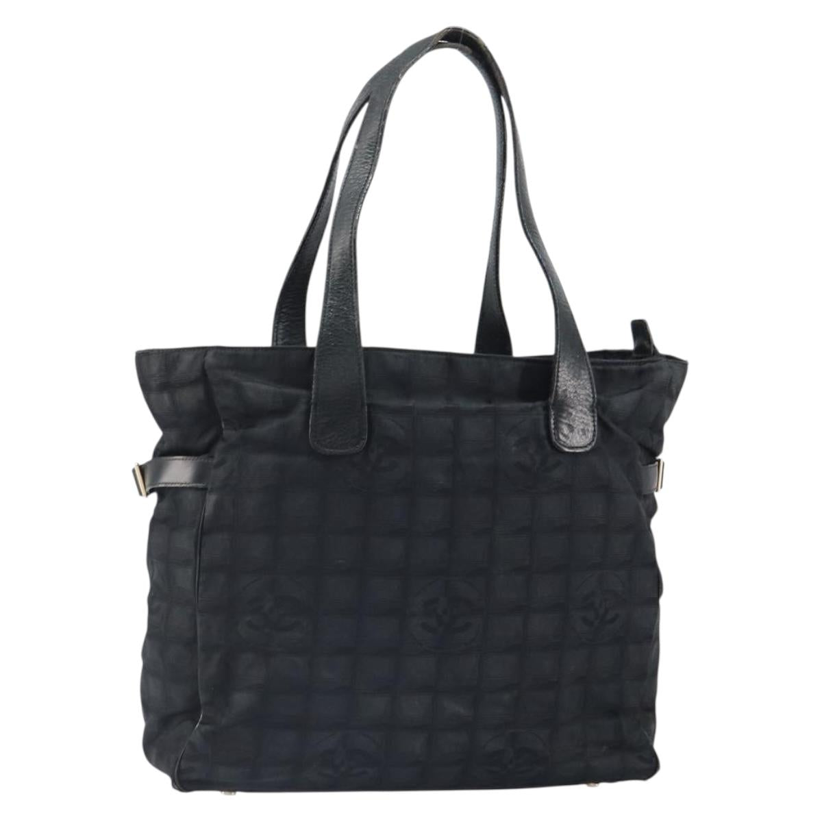 CHANEL New Travel Line Tote Bag Nylon Black Gold CC Auth BA9496