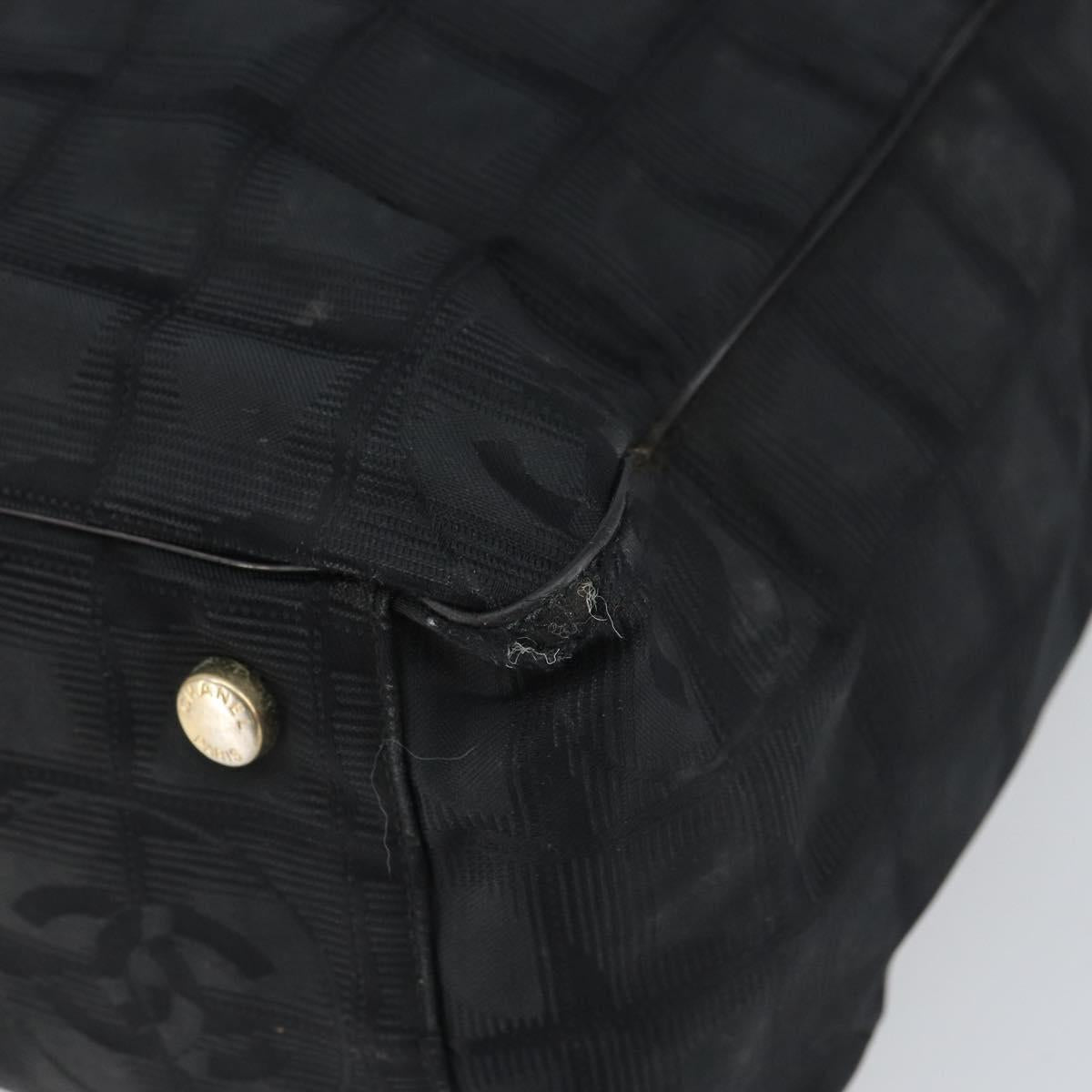 CHANEL New Travel Line Tote Bag Nylon Black Gold CC Auth BA9496