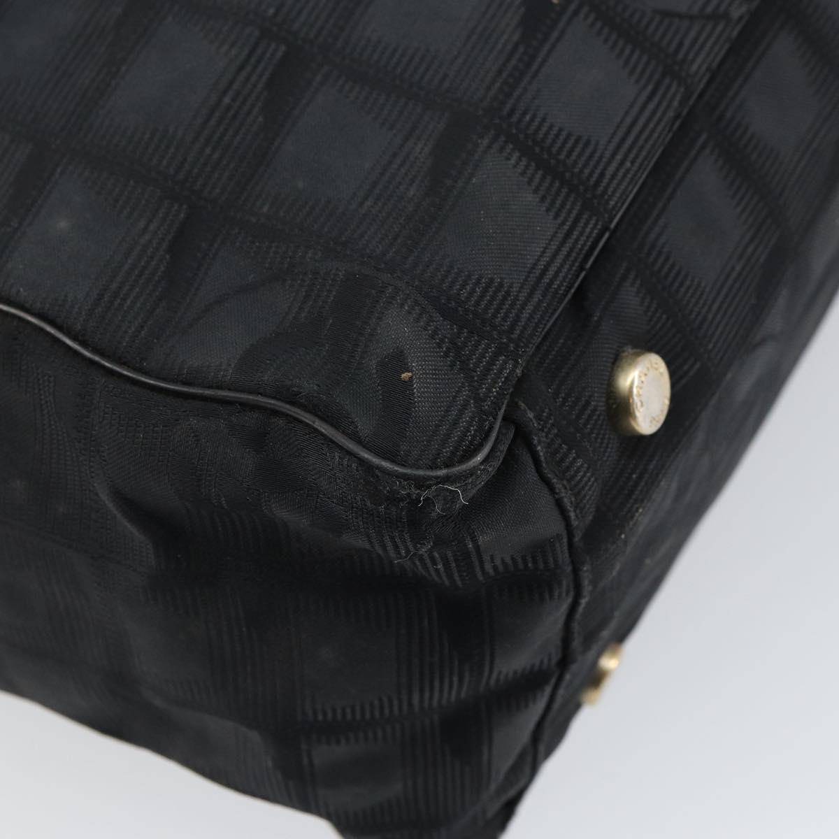 CHANEL New Travel Line Tote Bag Nylon Black Gold CC Auth BA9496