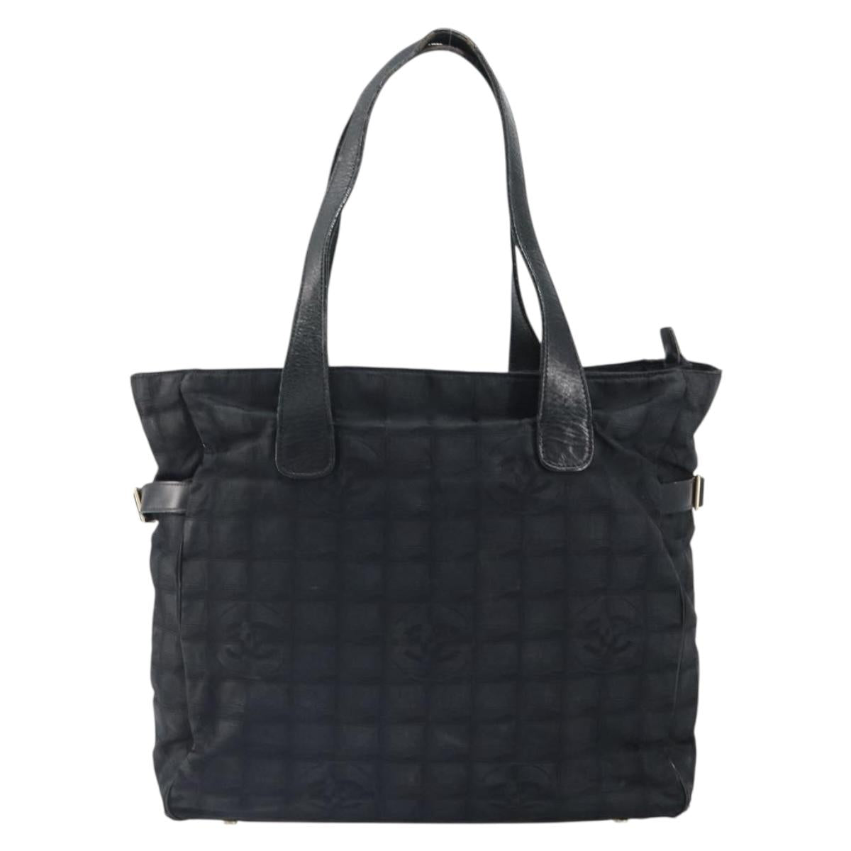 CHANEL New Travel Line Tote Bag Nylon Black Gold CC Auth BA9496