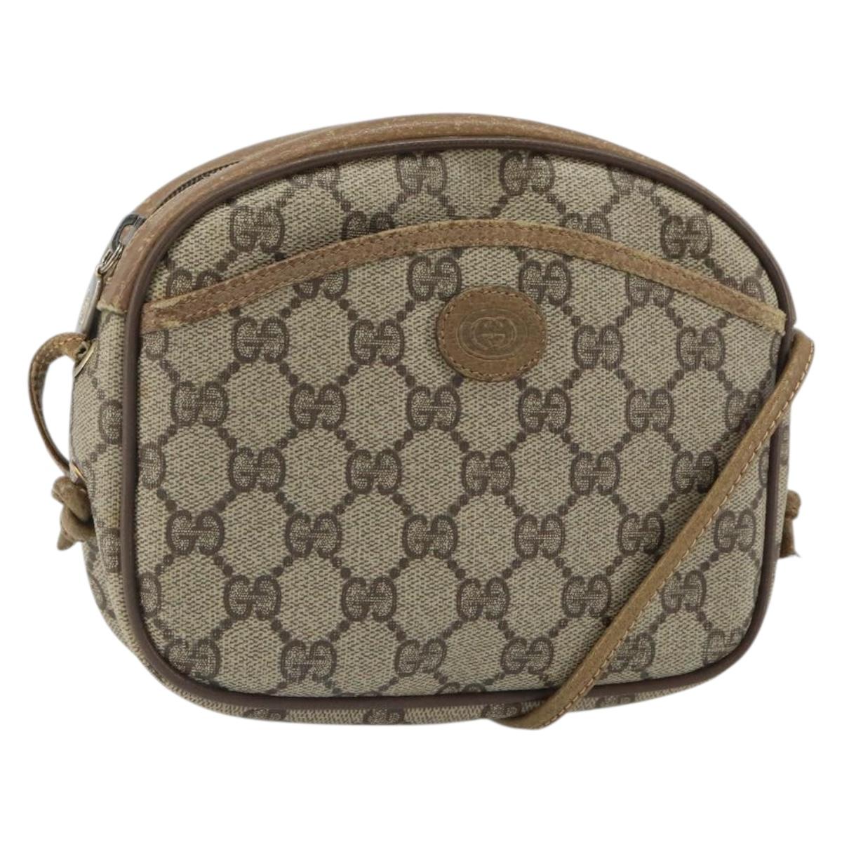 GUCCI GG Supreme Shoulder Bag PVC Beige Gold Auth BA9499
