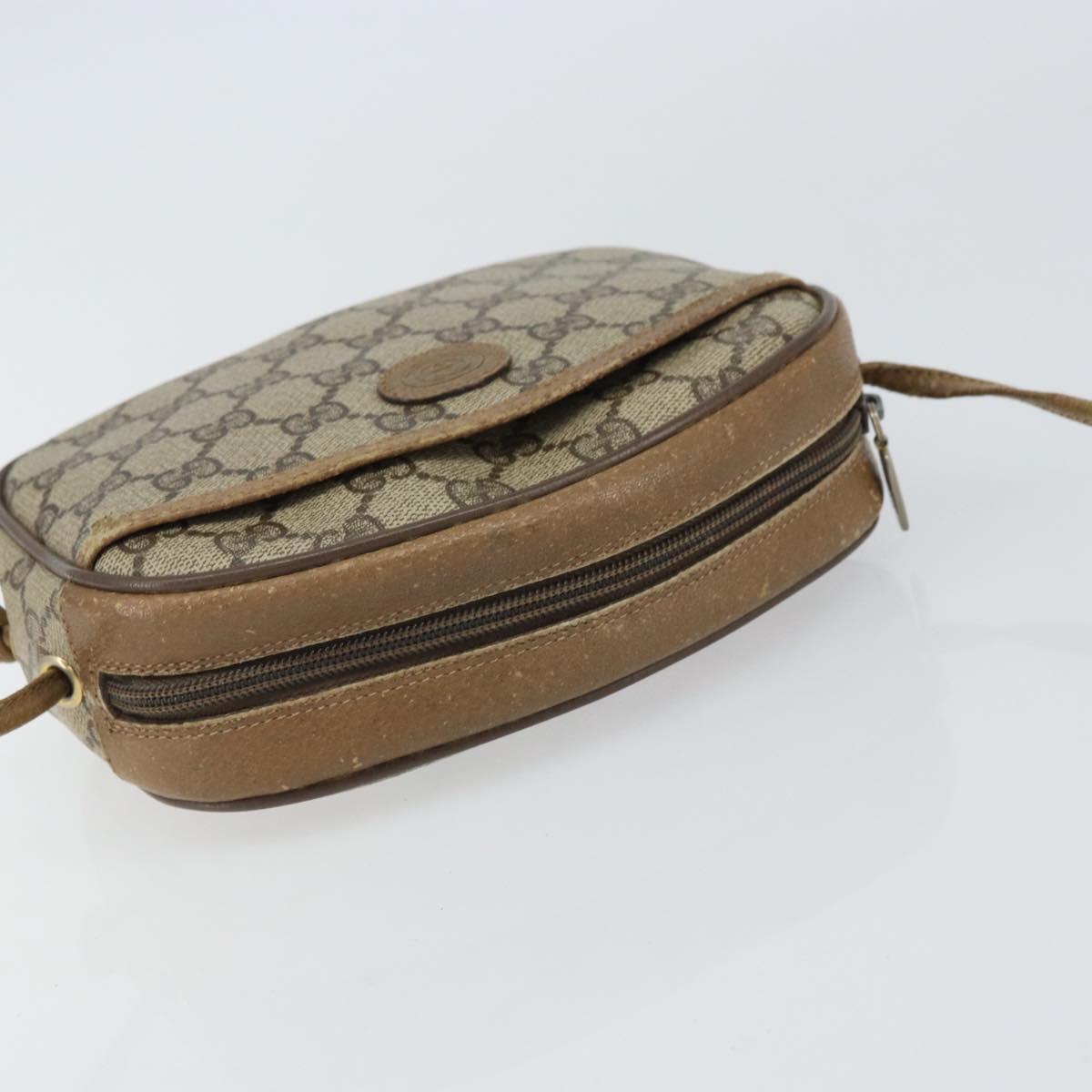 GUCCI GG Supreme Shoulder Bag PVC Beige Gold Auth BA9499