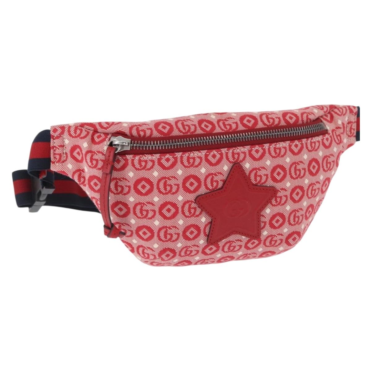 GUCCI Children's Sherry Line Waist bag Canvas Red Navy 502095 Auth BA9500