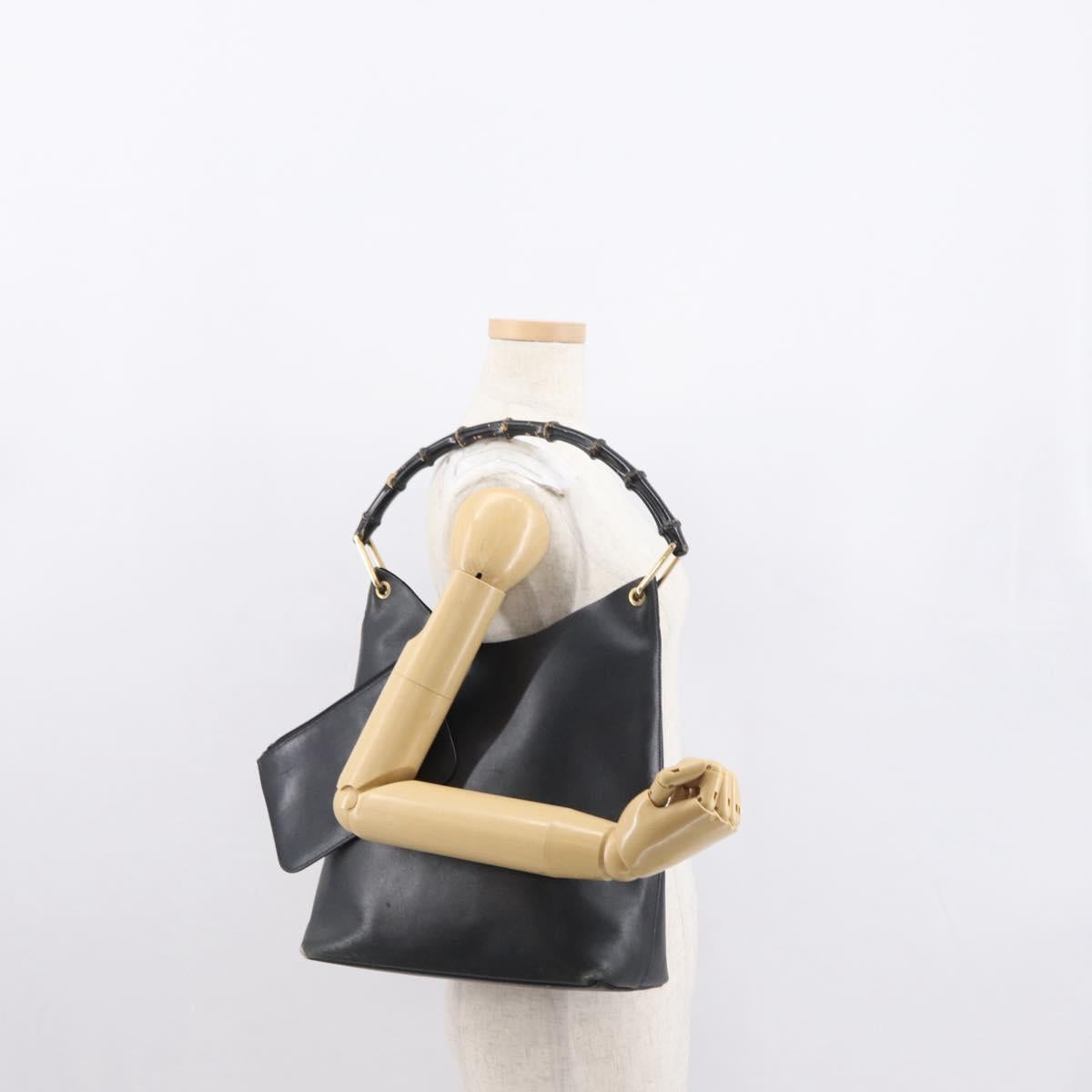 GUCCI Bamboo Shoulder Bag Leather Black Gold 001 1013 1881 Auth BA9503