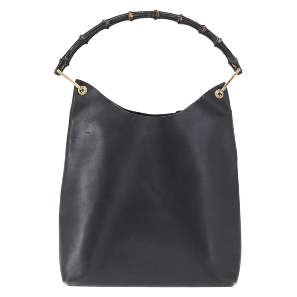 GUCCI Bamboo Shoulder Bag Leather Black Gold 001 1013 1881 Auth BA9503