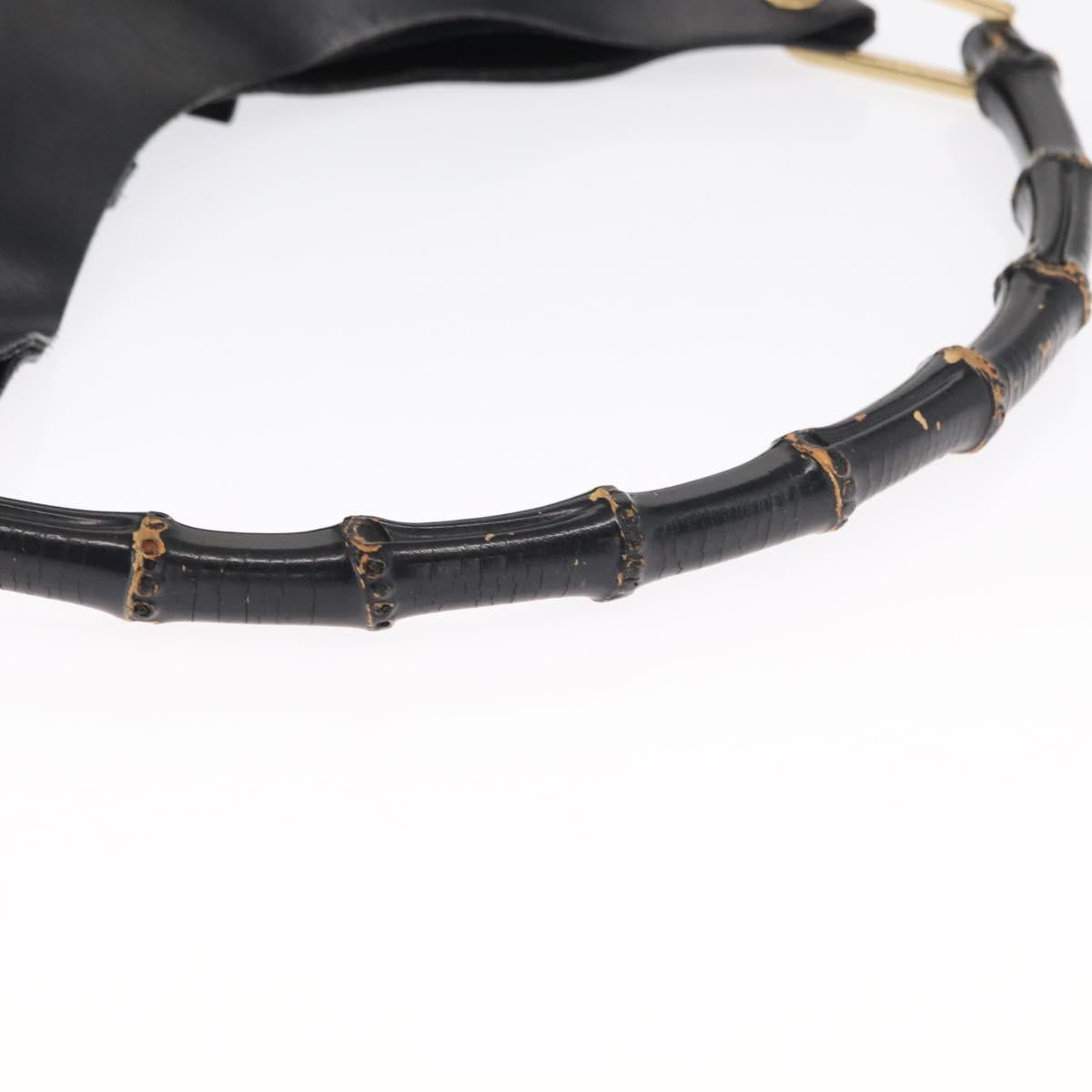 GUCCI Bamboo Shoulder Bag Leather Black Gold 001 1013 1881 Auth BA9503