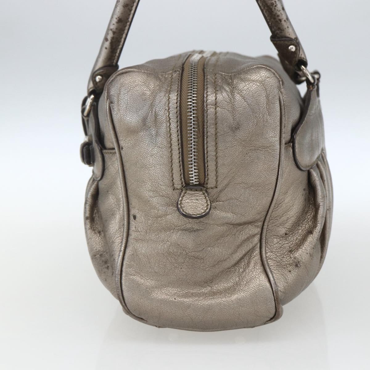 Salvatore Ferragamo Gancini Hand Bag Leather Silver Auth BA9504