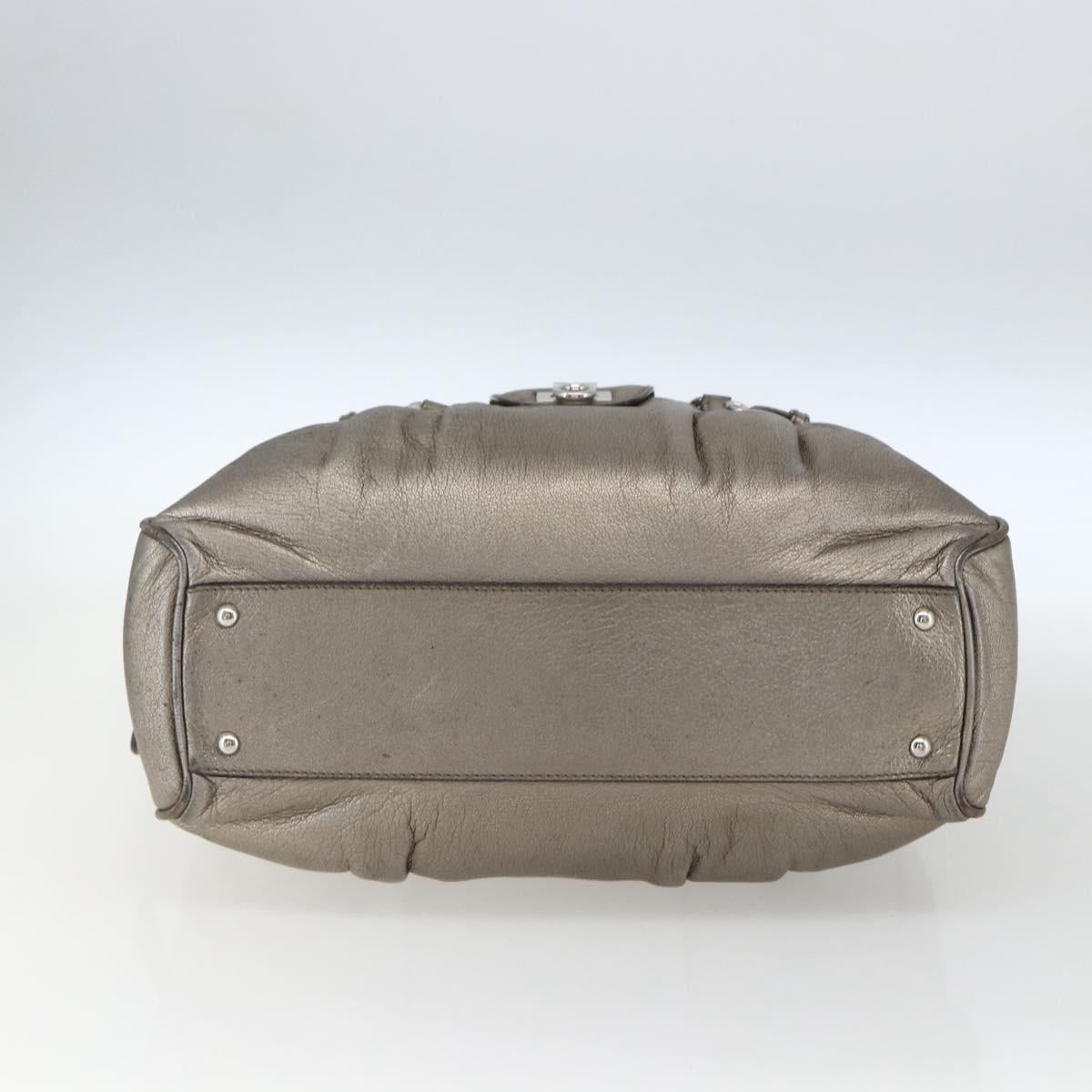 Salvatore Ferragamo Gancini Hand Bag Leather Silver Auth BA9504