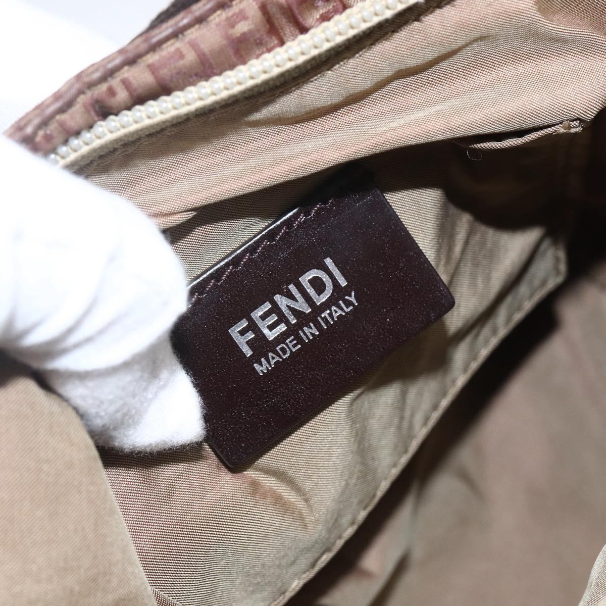 FENDI Zucchino Canvas Hand Bag Nylon Beige Silver Auth BA9505