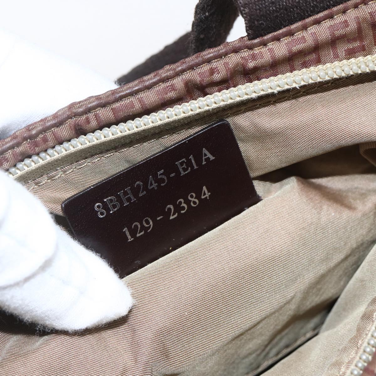 FENDI Zucchino Canvas Hand Bag Nylon Beige Silver Auth BA9505