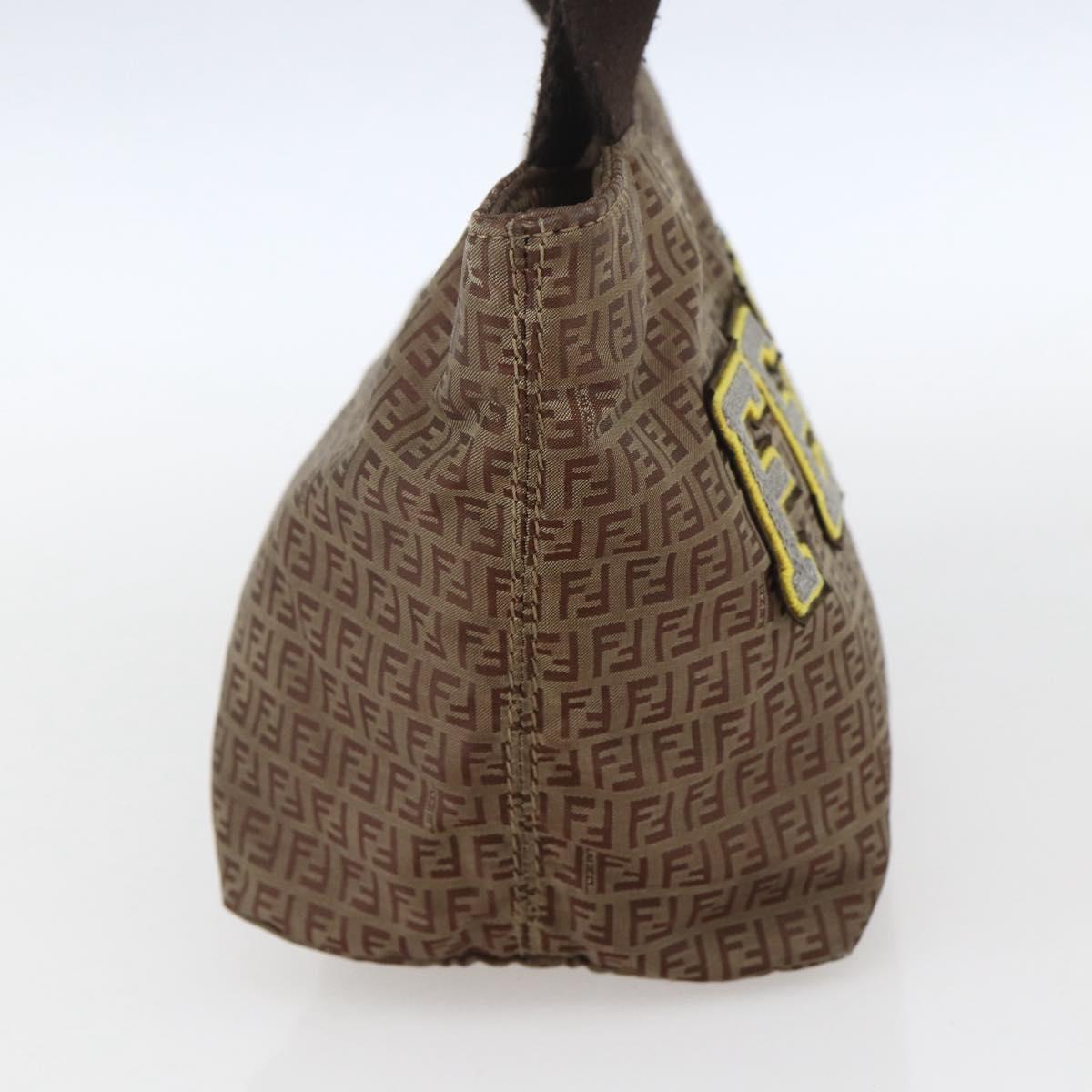 FENDI Zucchino Canvas Hand Bag Nylon Beige Silver Auth BA9505