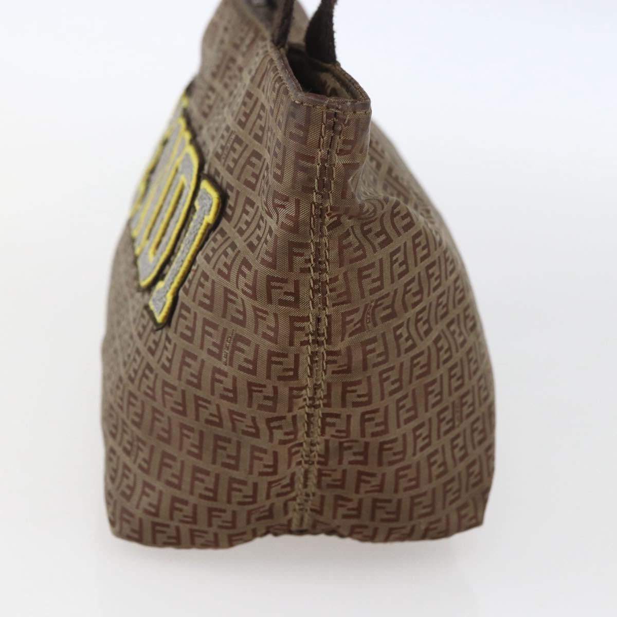 FENDI Zucchino Canvas Hand Bag Nylon Beige Silver Auth BA9505
