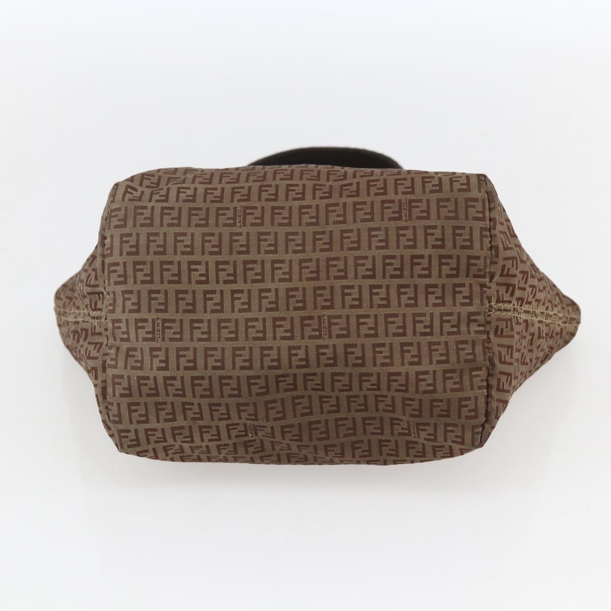 FENDI Zucchino Canvas Hand Bag Nylon Beige Silver Auth BA9505