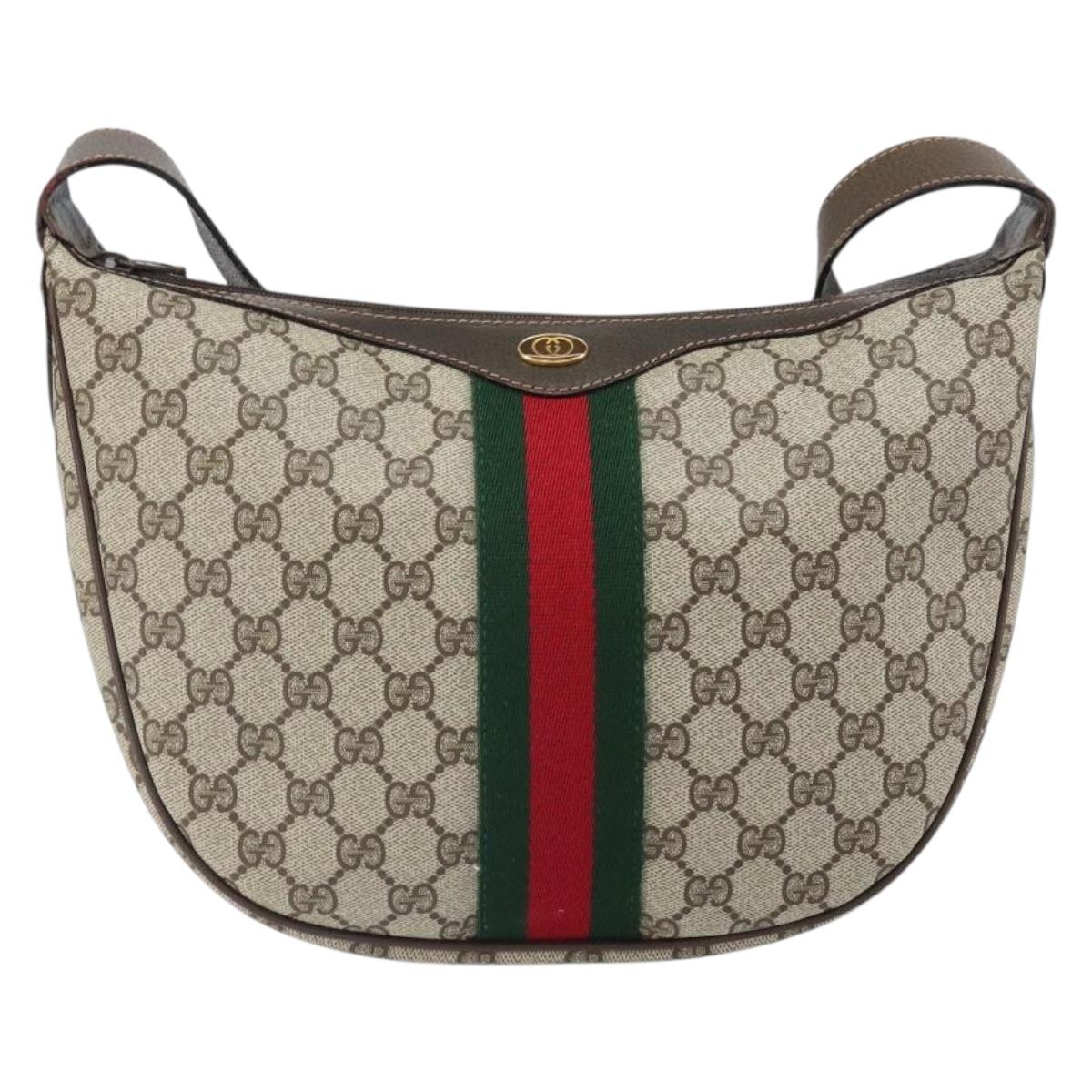 GUCCI GG Supreme Web Sherry Line Shoulder Bag PVC Beige Gold 010 378 Auth BA9508