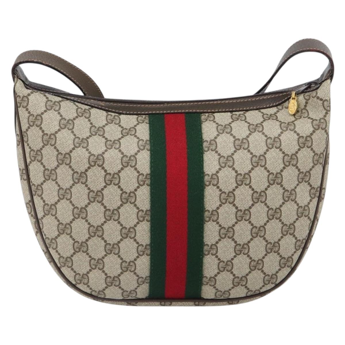 GUCCI GG Supreme Web Sherry Line Shoulder Bag PVC Beige Gold 010 378 Auth BA9508