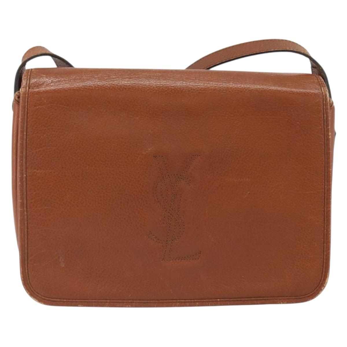 SAINT LAURENT Shoulder Bag Leather Brown Gold Auth BA9512