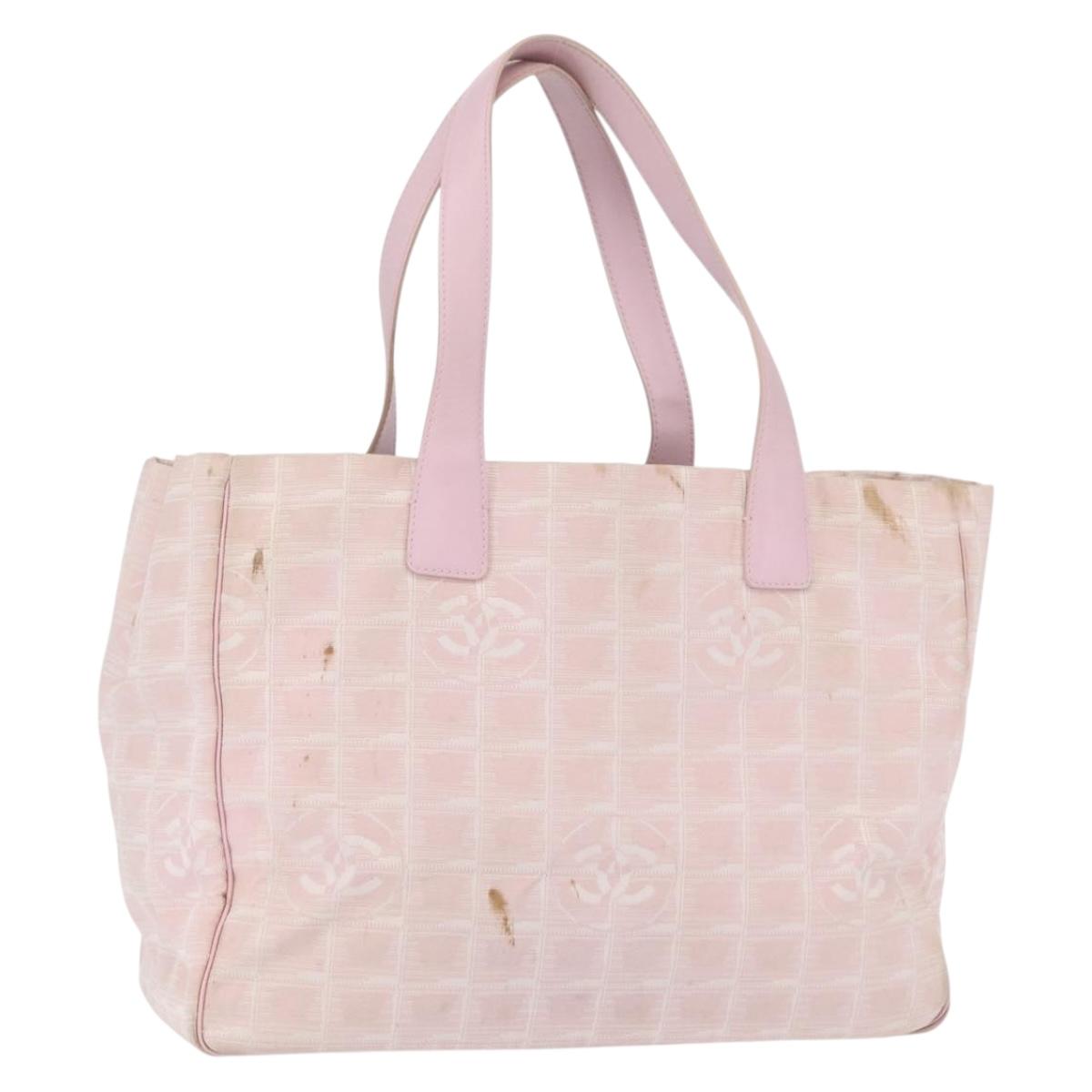 CHANEL New Travel line Tote Bag Nylon Pink Gold CC Auth BA9530
