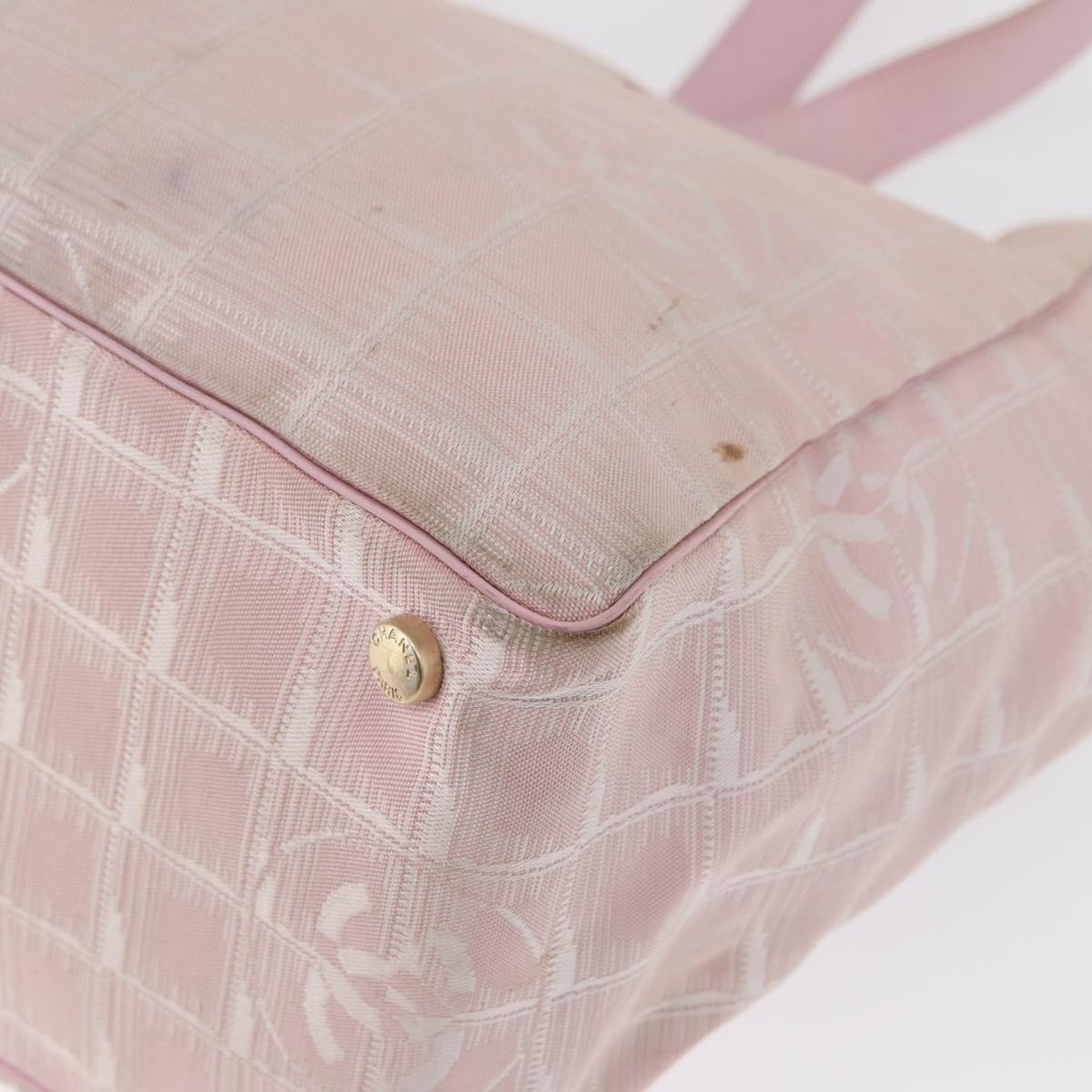CHANEL New Travel line Tote Bag Nylon Pink Gold CC Auth BA9530