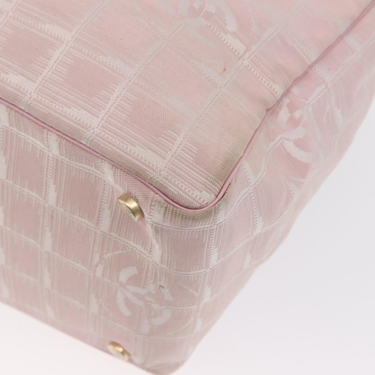 CHANEL New Travel line Tote Bag Nylon Pink Gold CC Auth BA9530