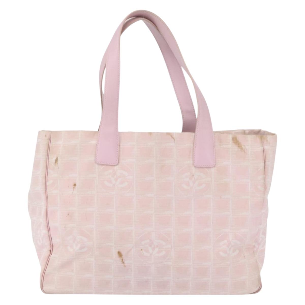 CHANEL New Travel line Tote Bag Nylon Pink Gold CC Auth BA9530