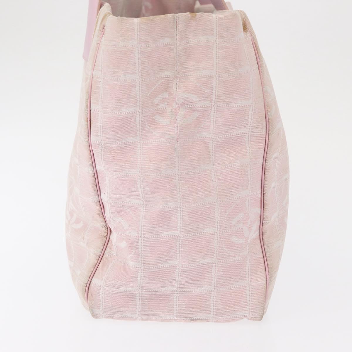 CHANEL New Travel line Tote Bag Nylon Pink Gold CC Auth BA9530