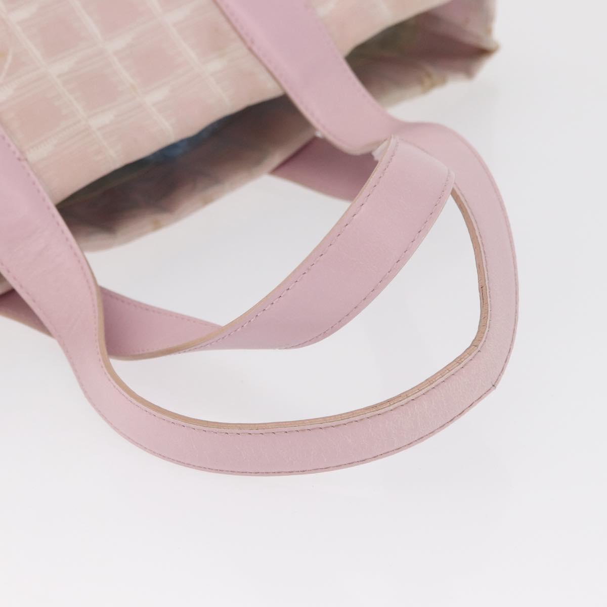 CHANEL New Travel line Tote Bag Nylon Pink Gold CC Auth BA9530